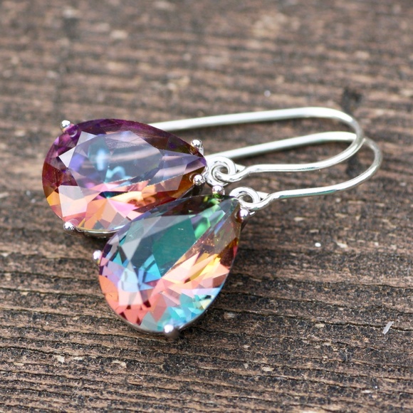 Mystic Rainbow Topaz Earrings Sterling Silver Handcrafted in Canada - Picture 2 of 7